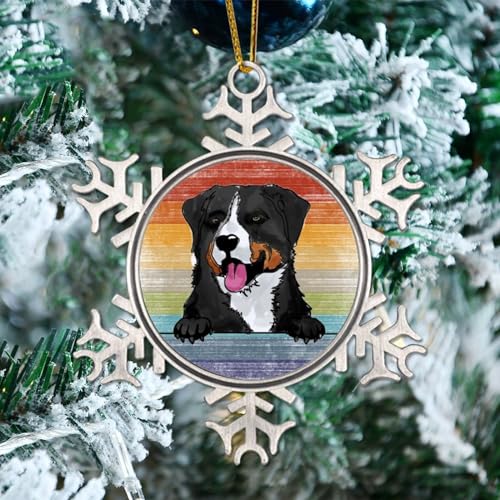 CowkissSign Appenzell Cattle Dog Christmas Hanging Ornament Watercolor Peeking Dog Mom Pet Funny Christmas Hanging Decor Gay Rainbow Dog Lover Christmas Keepsake Metal Snowflake Xmas Ornaments