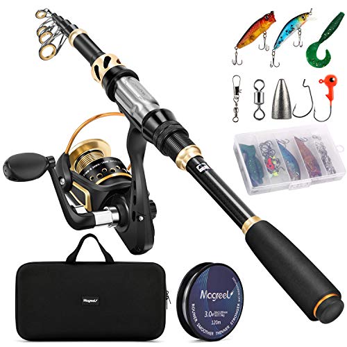 Magreel Telescopic Fishing Rod and Reel Combo Set with Fishing Line, Fishing Lures Kit& Accessories and Carrier Bag for Saltwater Freshwater, 2.7M-8.86FT