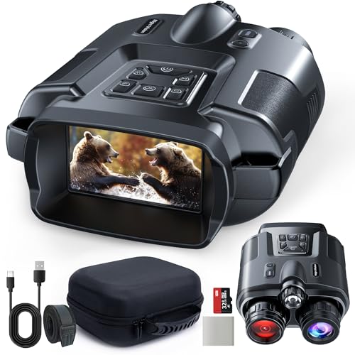 4K Night Vision Binoculars, Infrared Night Vision Goggles for Adults, 3” Large Screen, 8X Digital Zoom, Tactical Light, 32GB Card to Save Photos and Videos for Camping Hunting & Security