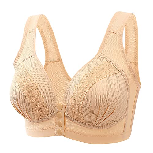 Deal Mastectomy Bra with Pockets for Breast Prosthesis Women's Daily Bra Front Closure High Support Bra Wireless Push Up Bra Convenient Front Button Bra Post-Surgery Bra Beige XL