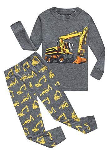 Family Feeling Excavator Little Boys Long Sleeve Pajamas Sets Cotton Pyjamas Kids Pjs Size 5 Grey