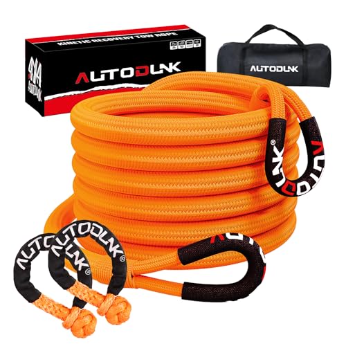 AutoDunk GEN2 1' x 30' Kinetic Recovery & Tow Rope (48,600lbs), with 2 Soft Shackles Offroad Recovery Kit for 4WD Pick Up Truck, SUV, ATV, UTV (Orange)