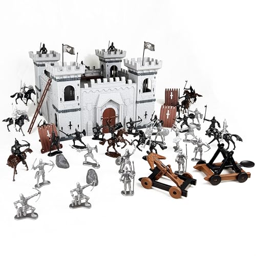 DIY Castle Building The Medieval Times Middle Ages Military Plastic Fort Model Kit Set with Figures Soldier Knight Simulated Siege War of Attack