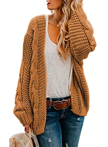 Astylish Womens Fashion Winter Warm Cozy Open Front Long Sleeve Chunky Knit Cardigan Sweater Outwear Coat Medium 8 10 Yellow Brown