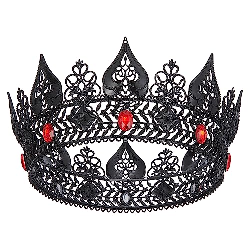 SWEETV King Crown for Men, Spades ACE Tiara Medieval Black Diadem Metal Rhinestone Headpieces Costume Accessories for Prom Cosplay Wedding Party Birthday Halloween, Black Red