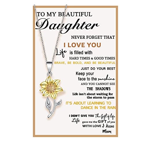 Tarsus Daughter Necklace, Daughter Gifts from Mom Mother's day Christmas Gift Sunflower Jewerly Birthday