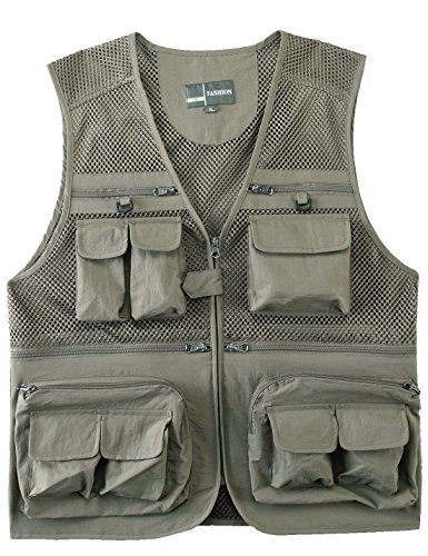 Flygo Zhusheng Men's Mesh 16 Pockets Photography Fishing Travel Outdoor Quick Dry Vest Breathable Waistcoat Jackets (XX-Large, Light Khaki)