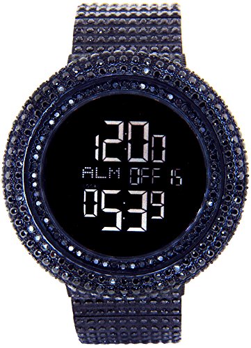 King Master 65.00ct Lab Made Diamond Watch Aqua Master Fully Iced Out Mens Digital Watch Black Stainless Steel Metal Band