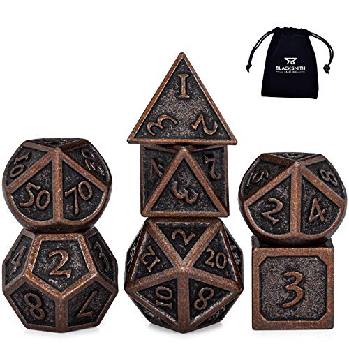 HEIMDALLR Metal DND Dice Set 7pcs - Indestructible Metal Dice Set w/Dice Bag; D&D Dice Set D&D (Dungeons and Dragons Dice Set) w/ D20 Dice - Blacksmith Craft Dice (Weathered Bronze)