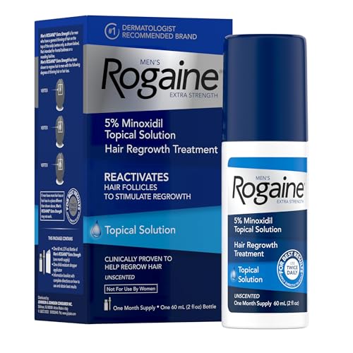 Rogaine Extra Strength 5% Minoxidil Topical Solution for Hair Regrowth, Unscented Liquid Treatment for Men, 1-Month Supply, 2 fl. oz