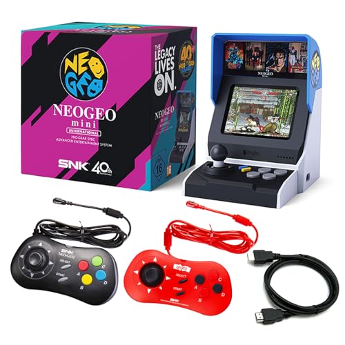 SNK Neo Geo Mini International Arcade with Black and Red Controller[Included HDMI Cable], 40 Pre-Loaded Classic SNK Games: The King of The Fighters / Metal Slug and More