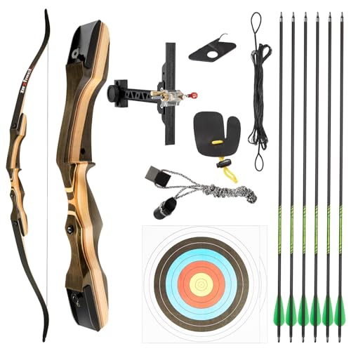 TIDEWE Recurve Bow and Arrow Set for Adult & Youth Beginner, Wooden Takedown Recurve Bow 62' Right Handed with Ergonomic Design for Outdoor Training Practice (25lbs)
