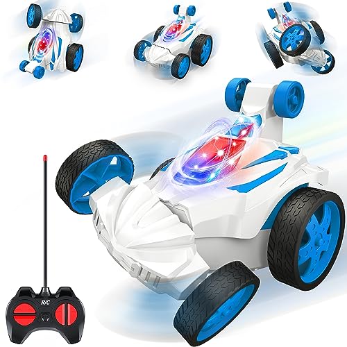 Remote Control Car for Kids, RC Stunt Car with LED Headlights, Double Sided 360°Rolling Rolling Rotating Rotation, Outdoor RC Car Toy Birthday Gifts for Kids Age 3-8 Boys Girls Monster Truck (Blue)