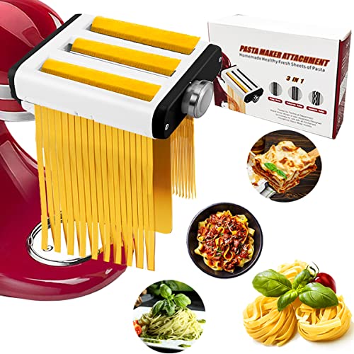 Pasta Maker Attachment for All Kitchenaid Mixers, Noodle Maker Kitchen Aid Mixer Accessories 3 In 1 Including Dough Roller Spaghetti Fettuccine Cutter - Homemade Fresh Pasta Easily!