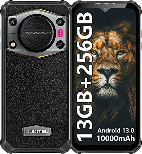 OUKITEL WP22 Rugged Smartphone Unlocked, 13+256GB Large Storage Helio P90 125db Large Speaker 10000mAh Battery 48MP+20MP Night Vision Camera 6.58' FHD Screen Android 13 IP68/IP69K 4G Dual Sim NFC OTG