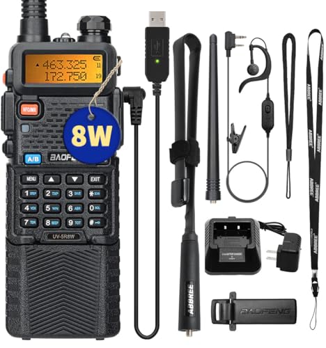 BaoFeng UV-5R Radio 8W Ham Radio Handheld Long Range Two-Way Radio Rechargeable Walkie Talkies for Adults with 3800mAh Battery and USB Charger Cable