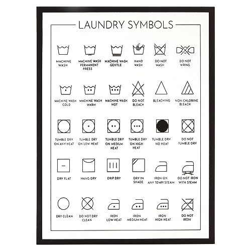 Juvale Framed Laundry Symbols Wall Art Canvas, Laundry Room Decor Sign (12 x 16 In)