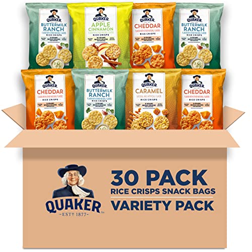 Quaker Rice Crisps, Gluten Free, 4 Flavor Sweet and Savory Variety Mix, Single Serve 0.67oz, 30 count