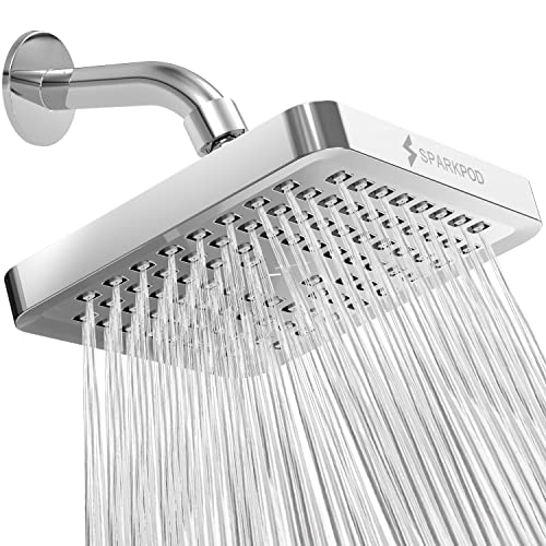 SparkPod Shower Head - High Pressure Rain - Premium Quality Luxury Design - 1-Min Install - Easy Clean Adjustable Replacement for Your Bathroom Shower Heads (Luxury Polished Chrome, 6 Inch Square)