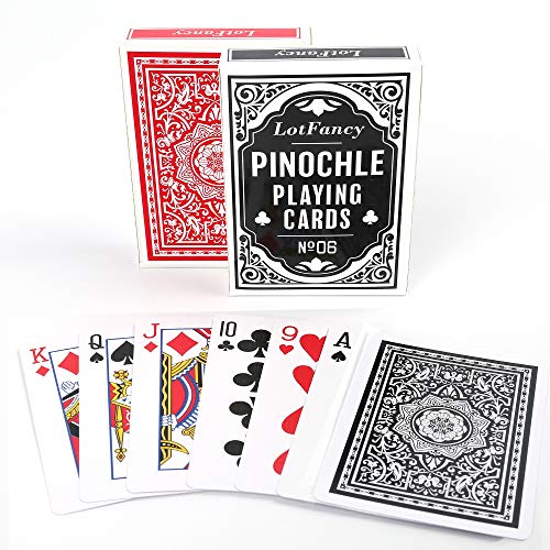 LotFancy Pinochle Playing Cards, 2 Decks of Cards, Blue and Red, Special 48 Card Deck