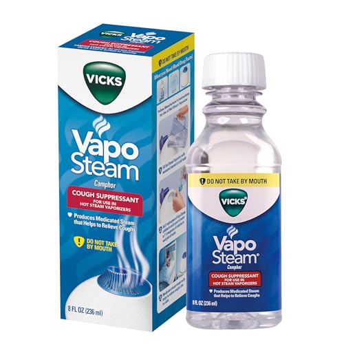 Vicks VapoSteam Medicated Liquid with Camphor, a Cough Suppressant, 8 Oz – VapoSteam Liquid Helps Relieve Coughing, for Use in Vicks Vaporizers and Humidifiers