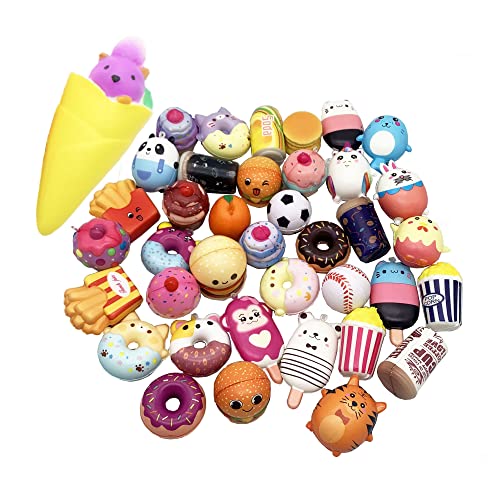 Aqueens 30 Pack Squishies Sets Slow Rising Kawaii Cute (1pc Jumbo + 29pcs Medium/Mini Size) Random Cake Bread Panda Bun Cartoon Series Stress Relief Squishy for Kids Gift Toys Party Favors