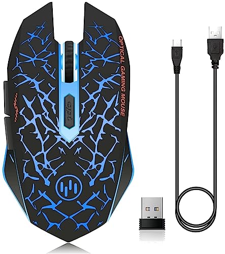 VEGCOO C12 Wireless Gaming Mouse,Rechargeable Mice Silent Click Cordless Mouse with 6 Buttons PC Gaming Mice Advanced Technology with 2.4GHZ Up to 2400DPI for PC Laptop (Blue)