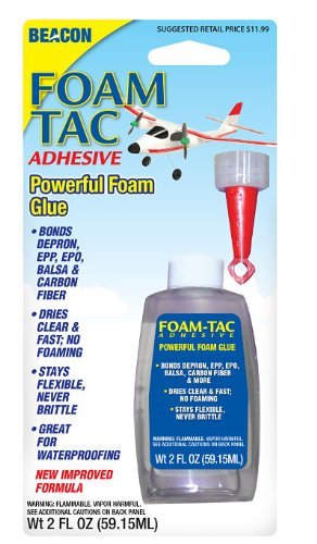 BEACON Foam-Tac Powerful Glue - Fast-Drying, Waterproof, Ideal for Foam, Plastics, Balsa Wood, and Carbon Fiber - Perfect for RC Builders, 2-Ounce