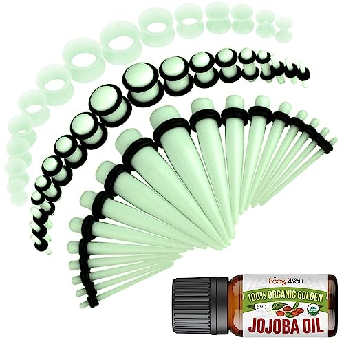 BodyJ4You 54PC Ear Stretching Kit 14G-12mm - Aftercare Jojoba Oil - Acrylic Plugs Gauge Tapers Silicone Tunnels - Lightweight Expanders Men Women (Glow in the Dark)