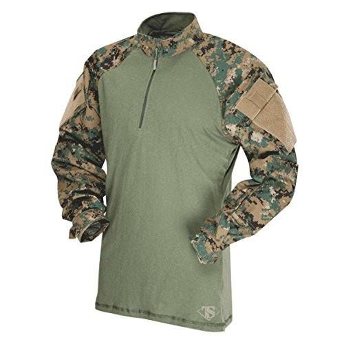 Tru-Spec Men's T.R.U. 1/4 Zip Combat Shirt, Woodland Digital/Olive Drab, Medium Long
