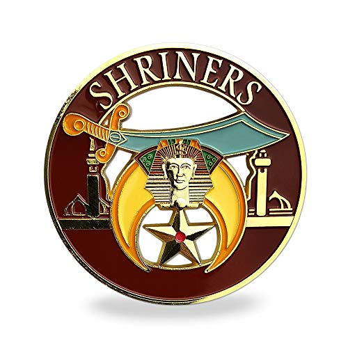 Masonic Shriners Car Emblem Red & Gold Metal Auto Decal