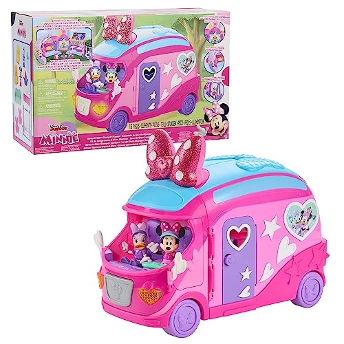Disney Junior Minnie Mouse Bows-A-Glow Rolling Glamper 13-piece Figures and Playset, Officially Licensed Kids Toys for Ages 3 Up, Amazon Exclusive