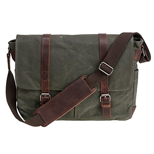 Waterproof Canvas 15' Macbook pro/ 15.6'' Leather Laptop Messenger Bag for Men Business Vintage shoulder bag/Briefcase Crossbody