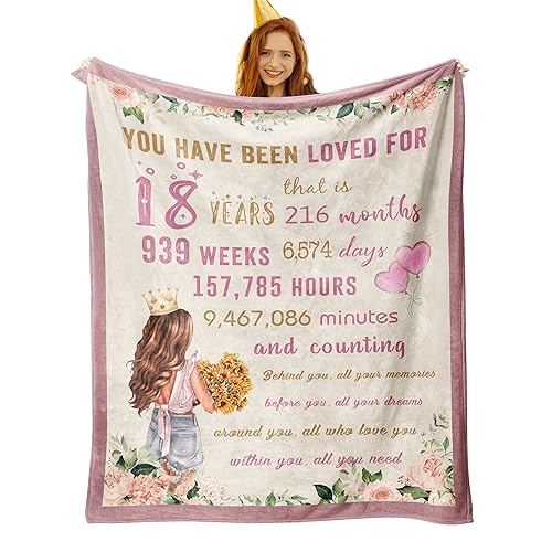18th Birthday Gifts for Girls Throws Blankets 60'X50' - Gifts for 18 Year Old Girl - 18 Year Old Girl Birthday Gifts Ideas - Happy 18th Birthday Gift for Daughter - 18th Birthday Decorations for Girls