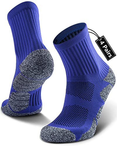 CWVLC 4-Pack Unisex Cushioned Compression Sport Quarter Socks, Royal Blue, M