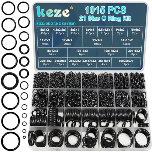 KEZE 1015 Pcs O Rings Kit 21 size of Rubber Oring Assortment Set