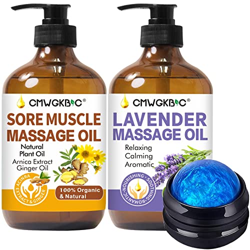 Fathers Day Gift from Wife, Massage Oil for Massage Therapy Kit,Ginger Oil Lymphatic Drainage-Arnica Sore Muscle Oil Massage & Lavender Oil Relaxing Massage Oils,Massage Kit with Massage Roller Ball