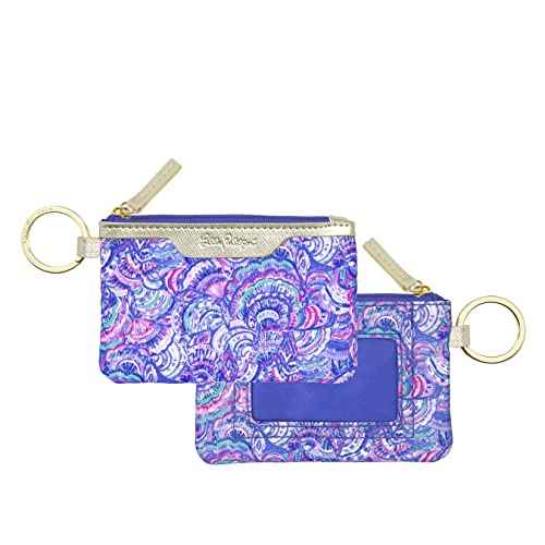 Lilly Pulitzer ID Holder Wallet, Blue Keychain Wallet with Zip Close, Cute Card and ID Case for Women, Happy As A Clam
