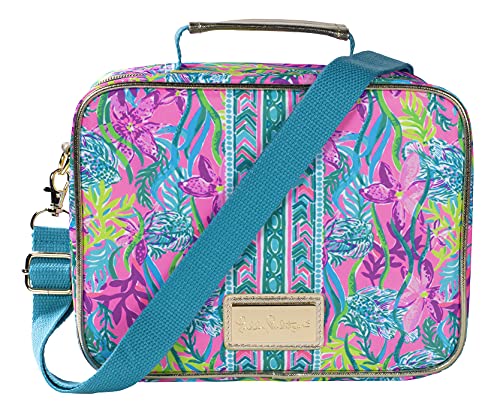 Lilly Pulitzer Thermal Insulated Lunch Box for Women, Cooler Bag with Adjustable/Removable Shoulder Strap, Party All the Tide