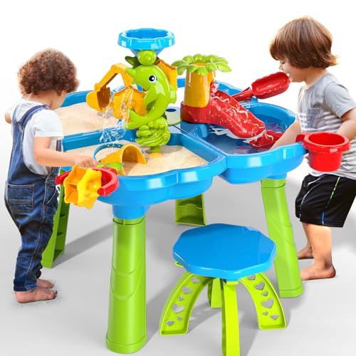 TEMI 4-in-1 Kids Sand Water Table for Toddlers 1-3, 32PCS Sandbox Table Kids Activity Sensory Play Table Summer Outdoor Toys for Toddler Boys Girls