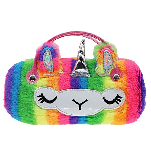 Kids Girls Boys Fluffy Faux Fur Unicorn Eyeglass Case Plush Eyewear Glasses Case Hard Shell with Handle, Rainbow Unicorn, One Size