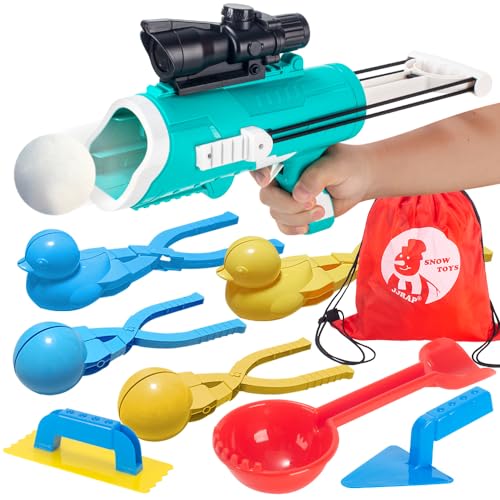 JJRAP Snowball Maker Toy Kit with Snowball Blaster Gun, 9 Pcs Winter Snow Toys with 2 Duck/1 Round/1 Square Shaped Snowball Clip, Snowball Launcher/Carry Bag, Outdoor Snow Fight Toy for Kids/Adults