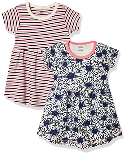 Touched by Nature baby girls Organic Cotton Short-sleeve and Long-sleeve Dresses Playwear Dress, Toddler Daisy Short Sleeve, 3T US