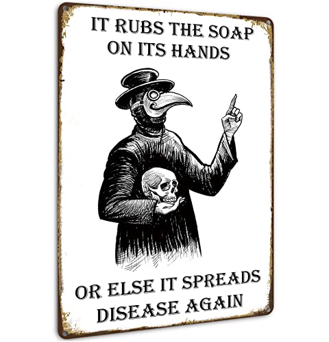 Wash Your Hand Plague Doctor Gothic Decor Wall Decor Guest Wall Decor Art Tin Sign In The Bathroom Bedroom 8 X 12 Inch