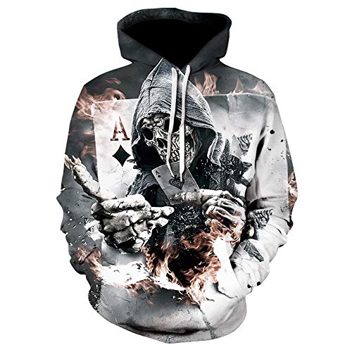 Lontse Mens Skull Printed Hoodie Novelty 3D Graphic Sweatshirt Pullover with Pocket,Black4,L