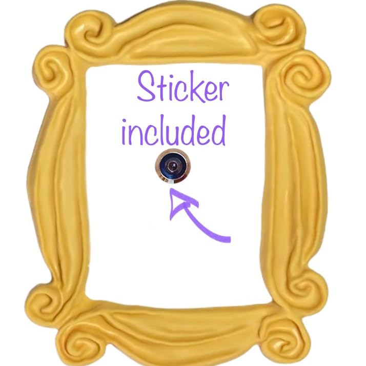 Handmade with Love by Fatima. Yellow Frame. It Includes a PEEPHOLE STICKER, It has Also Two Side Tape in The Back. Ready to Hang. Replica of The Frame seen in Monica's Door. Friends Present.