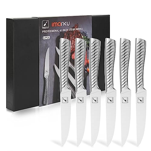 imarku Steak Knives, Serrated Steak Knives Set of 6 with Lightning Bolt Handle, Premium One Piece Steak Knife Set, High Carbon Stainless Steel Steak Knives Set for Kitchen, Dishwasher Safe