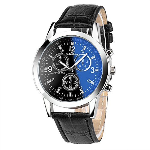 Watches for Men Fashion Sport Stainless Steel Analog-Quartz Wrist Watch with Leather Strap (A)
