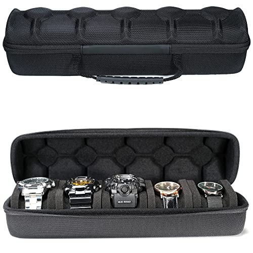 AUKURA Hard Watch Travel Case, 5 slot Watch Roll Case Storage and Organizer for Men and Women, with anti-move watch pillow