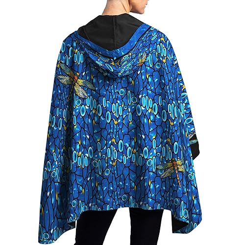 RainCaper Womens Rain Cape Poncho Coat Waterproof with Hood Reversible Fine Art (Tiffany Dragonfly)